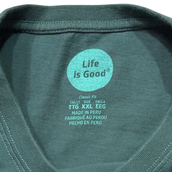 Life Is Good Peace Love Hoppiness XXL Long Sleeve Dark Green Men's Cotton Tee - Picture 3 of 7
